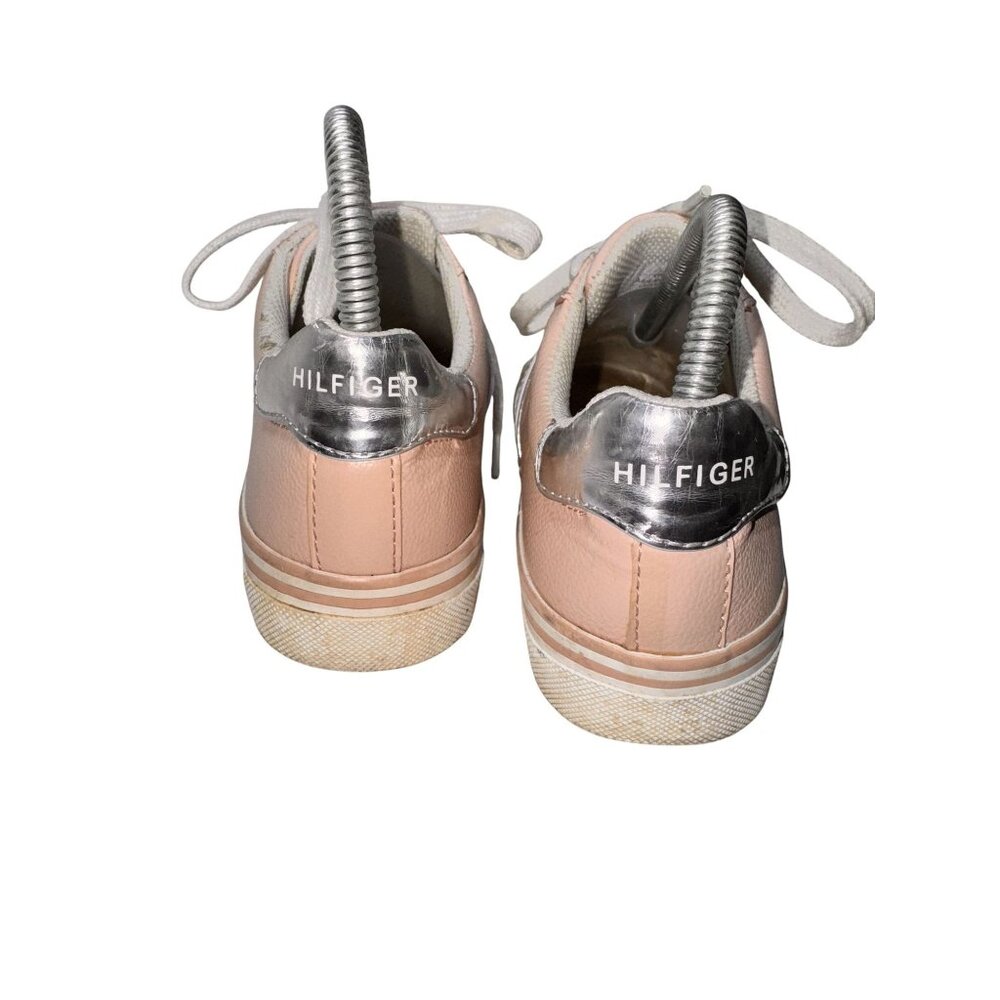 Tommy Hilfiger Womens Pink Leather Sneakers With White Laces & Metallic Accents - Picture 4 of 10